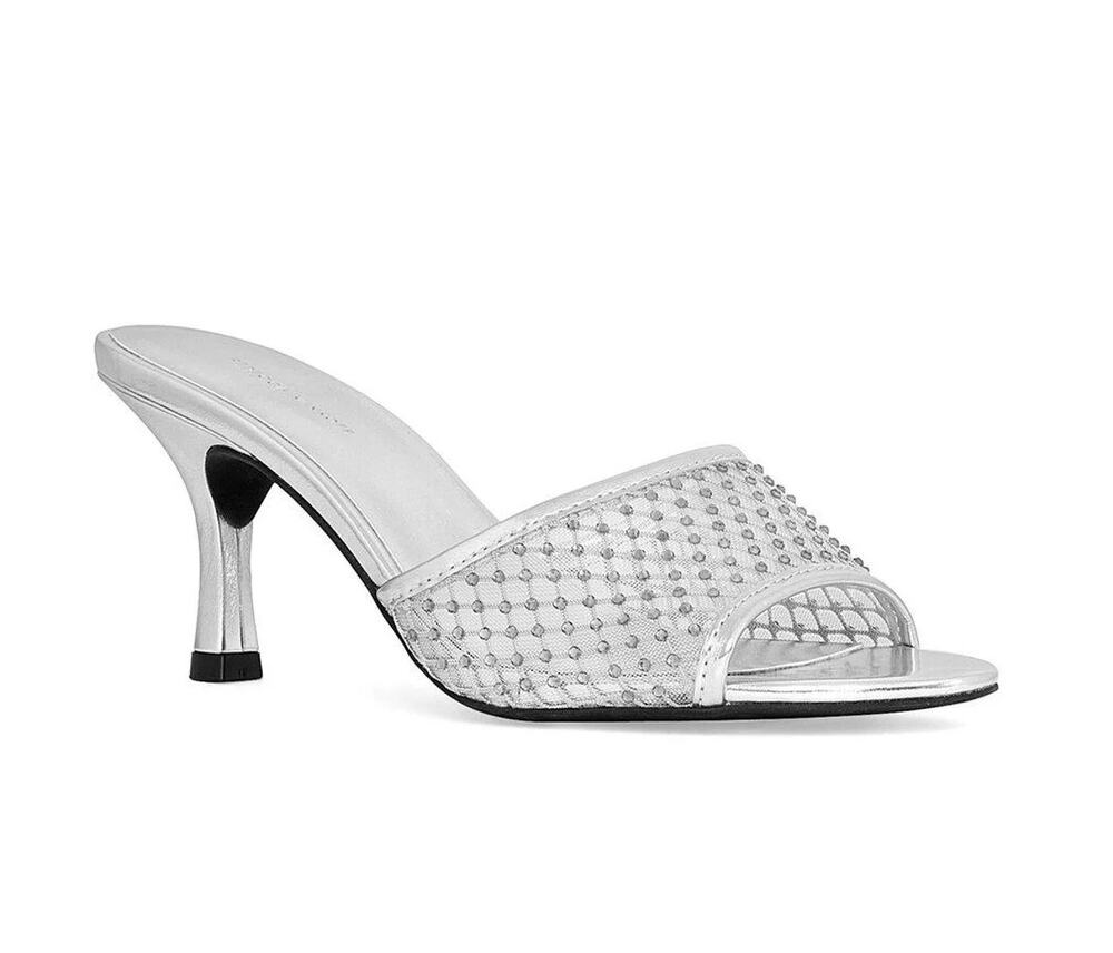 NEW Rebecca Minkoff Mesh Mules in Silver w/ Crystal Embellishments Women's 8.5